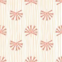 Geometric ornamental abstract monstera silhouettes seamless pattern. Pastel pink striped background. vector