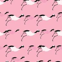 Nature animal seamless pattern with whie crane bird elements. Pink background. Bright colors. vector