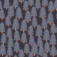 Hand drawn pine tree seamless pattern on dark background. Christmas holiday forest wallpaper. vector