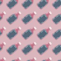 Simple seamless doodle pattern with oil bottle shapes. Essential aromatherapy print in pink and blue colors. vector