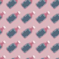 Simple seamless doodle pattern with oil bottle shapes. Essential aromatherapy print in pink and blue colors. vector