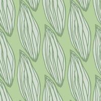 Outline leaves seamless hand drawn pattern. Stylized botanic print in green pastel palette. vector
