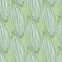 Outline leaves seamless hand drawn pattern. Stylized botanic print in green pastel palette. vector