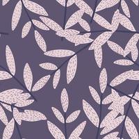 Hand drawn foliage brances seamless pattern on violet background. Twigs endless wallpaper. vector