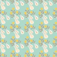 Flowers in vases summer seamless doodle pattern. Bright design. Yellow tulips on blue background. vector