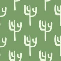 Seamless pattern with cactuses on green background. Desert doodle cacti endless wallpaper. vector