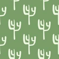 Seamless pattern with cactuses on green background. Desert doodle cacti endless wallpaper. vector