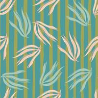 Random abstract seaweeds seamless pattern on stripe background. vector