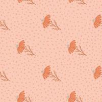 Minimalistic style floral seamless pattern with daisy silhouettes print. Pink dotted background. vector