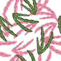 Isolated abstract random seamless pattern with green and pink colored seaweed brnaches shapes. White background. vector