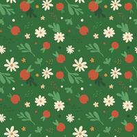 Little flowers and fruit seamless pattern. Simple daisy, orange and leaves floral wallpaper. vector