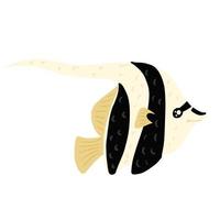 Fish Moorish Idol isolated on white background. Funny aquatic character in stripes in hand drawn style. vector