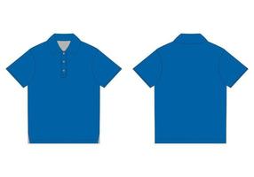 Polo t-shirt design template in blue colors. Front and back technical sketch vector