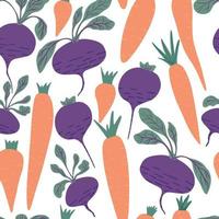 Hand drawn carrot and beet seamless pattern on white background. vector