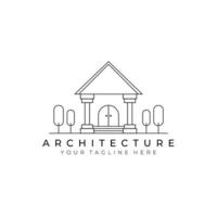 architecture logo line art vector illustration design. creative outdoor nature building minimalist monoline outline linear simple modern house construction home roof apartment