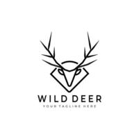 wild deer logo line art vector illustration design creative nature minimalist monoline outline linear simple modern