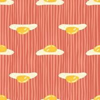 Abstract breakfast food seamless doodle pattern. Omelette elements in red stripped background. Brunch backdrop. vector