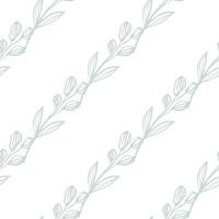 Hand drawn floral seamless pattern. Pastel green herbal branches on white background. vector