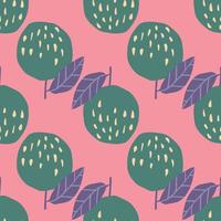 Green apples seamless pattern on pink background. Botanical print. Sweet fruit. vector