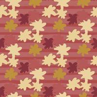 Seamless pattern with abstract star figures. Burgundy stripped background with beige and yellow elements. vector