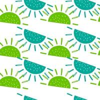 Isolated naive seamless pattern with blue and green childish sun print. White background. Baby ornament. vector