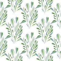 Isolated seamless pattern with green colored abstract foliage print. White background. Botanic backdrop. vector