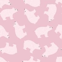 Random animal seamless pattern with cute bear silhouettes print. Pastel pink background. Zoo hand drawn artwork. vector