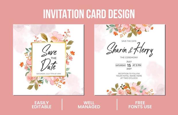 Invitation or greetings card and wedding menu template