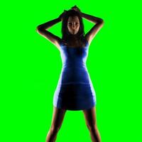 sexy woman in blue dress on green removable chromakey photo