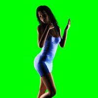 sexy woman in blue dress on green removable chromakey photo