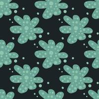 Doodle flower bud daisy seamless pattern on black background. Floral endless wallpaper. vector