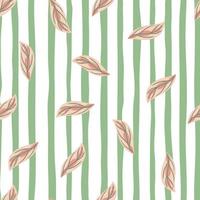 Scrapbook creative seamless pattern with pink leaf silhouettes abstract print. White striped background. vector