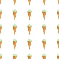 Retro ice cream in waffle cones seamless pattern in flat style isolated on white background. vector