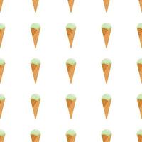 Retro ice cream in waffle cones seamless pattern in flat style isolated on white background. vector