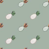 Minimalistic seamless pattern in pale tones with pitaya shapes. Grey background. vector