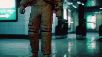 Astronaut at underground metro subway photo