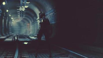 Post-apocalyptic woman in subway tonnel photo