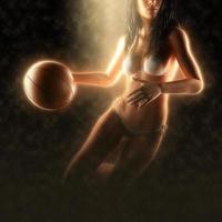 woman basketball player holding the ball photo