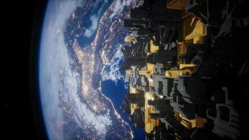 Spaceship with View on Space and Planet Earth photo