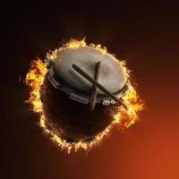 Japanese Taiko percussion drum in fire photo