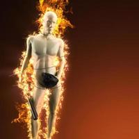 mannequin with baseball bat  in fire photo