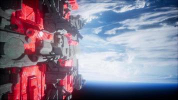 Spaceship with View on Space and Planet Earth photo
