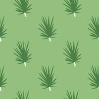 Seamless minimalistic pattern with pine twigs silhouettes ornament. Green pastel colored artwork. Simple floral print. vector