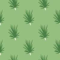 Seamless minimalistic pattern with pine twigs silhouettes ornament. Green pastel colored artwork. Simple floral print. vector