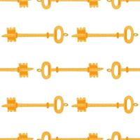 Isolated doodle seamless privacy pattern with gold keys ornament. Victorian style silhouettes on white background. vector