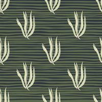 Vintage abstract seaweeds seamless pattern on stripe background. vector