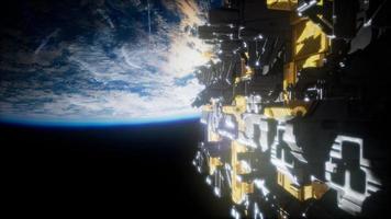 Spaceship with View on Space and Planet Earth photo