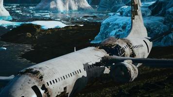 old broken plane on the beach of Iceland photo