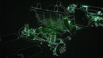 Holographic animation of 3D wireframe car model with engine photo