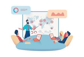 Business man holds meeting sales analytics table vector